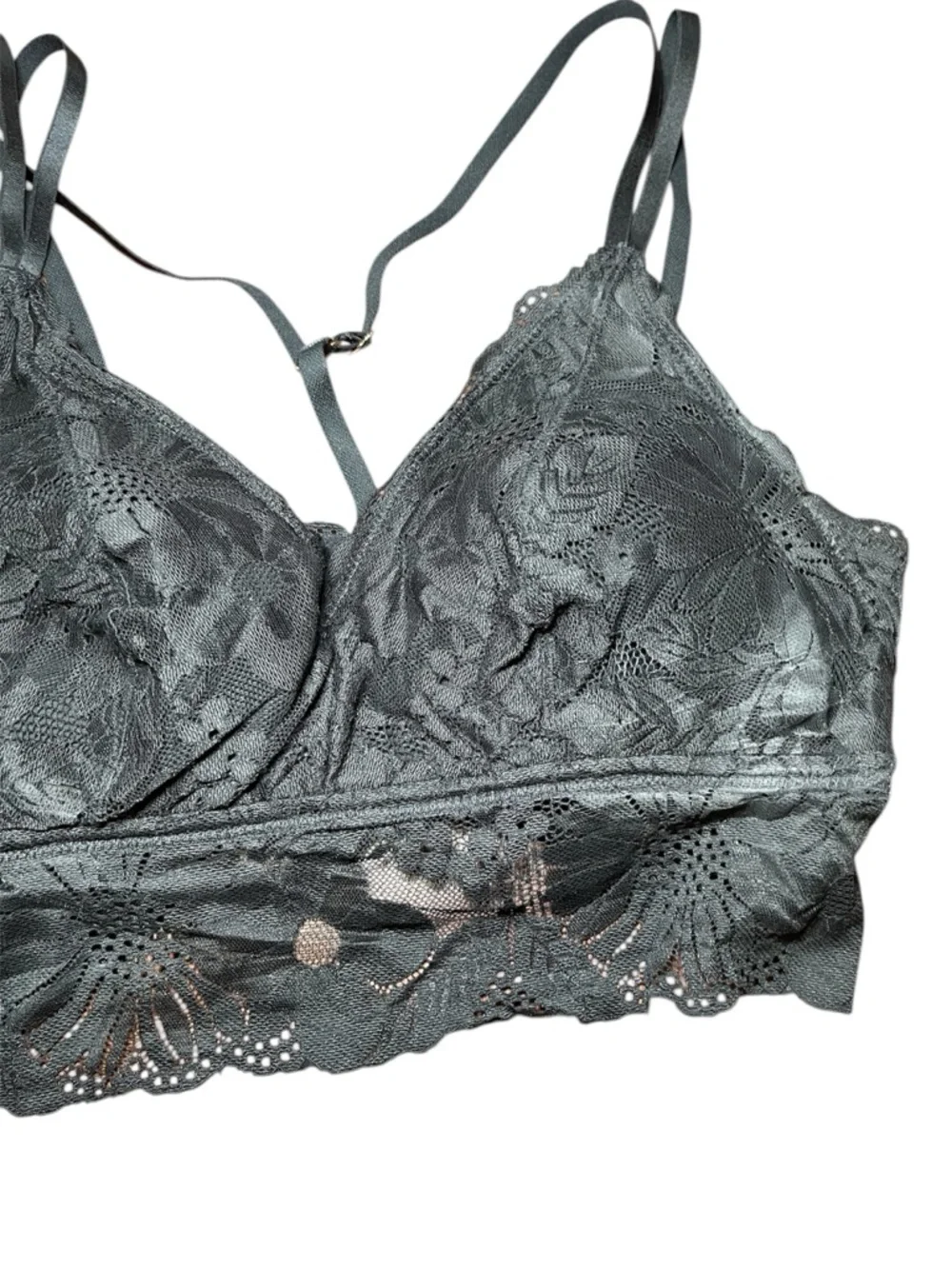 Aerie Bralette Black Padded Lace Racerback Gold Hardware Floral Boho XL - Picture 2 of 13